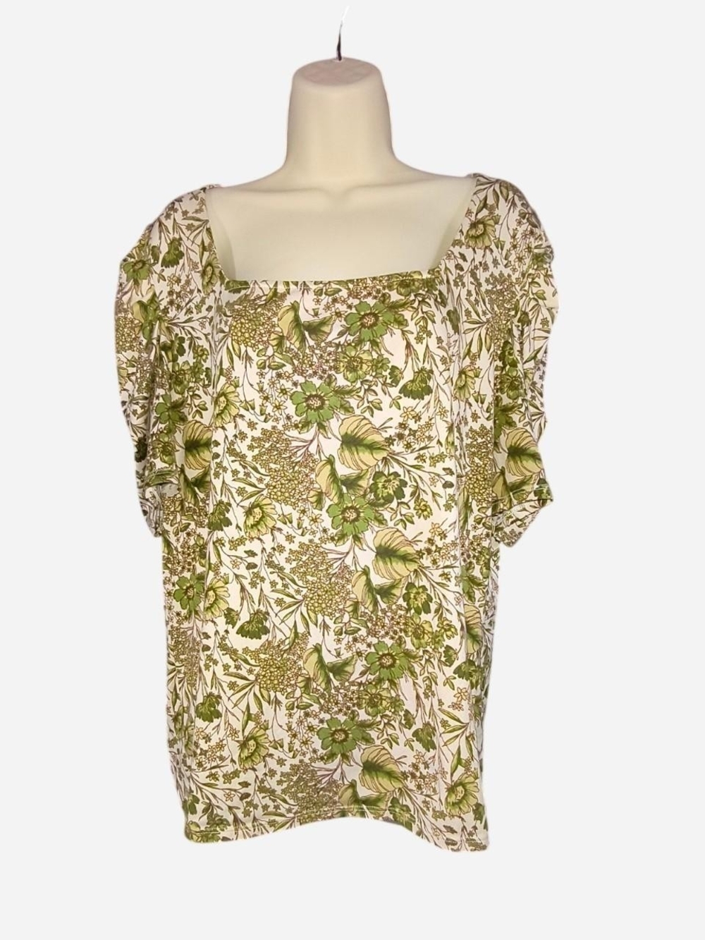 Socialite Cream Floral Square-Neck Top with Olive Green Bloom